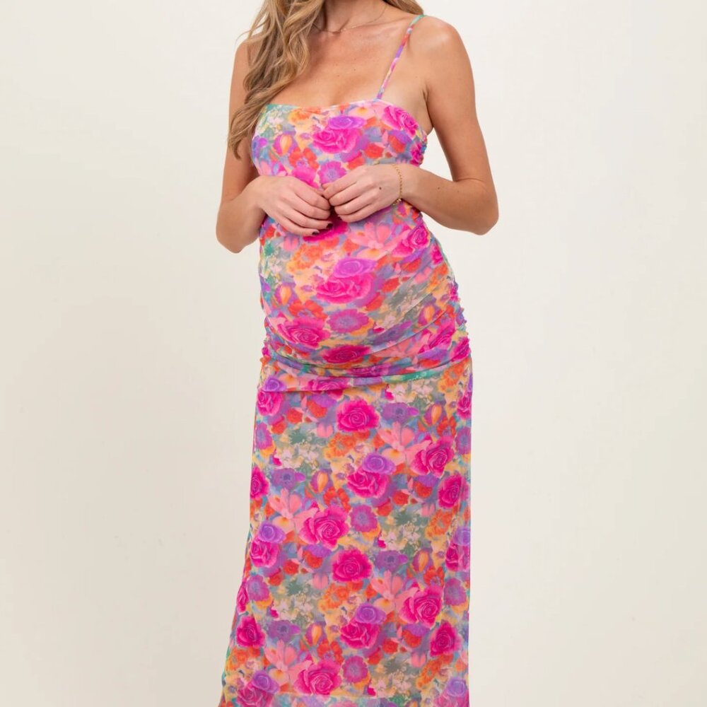 Pinkblush Floral Ruched Maternity Maxi Dress